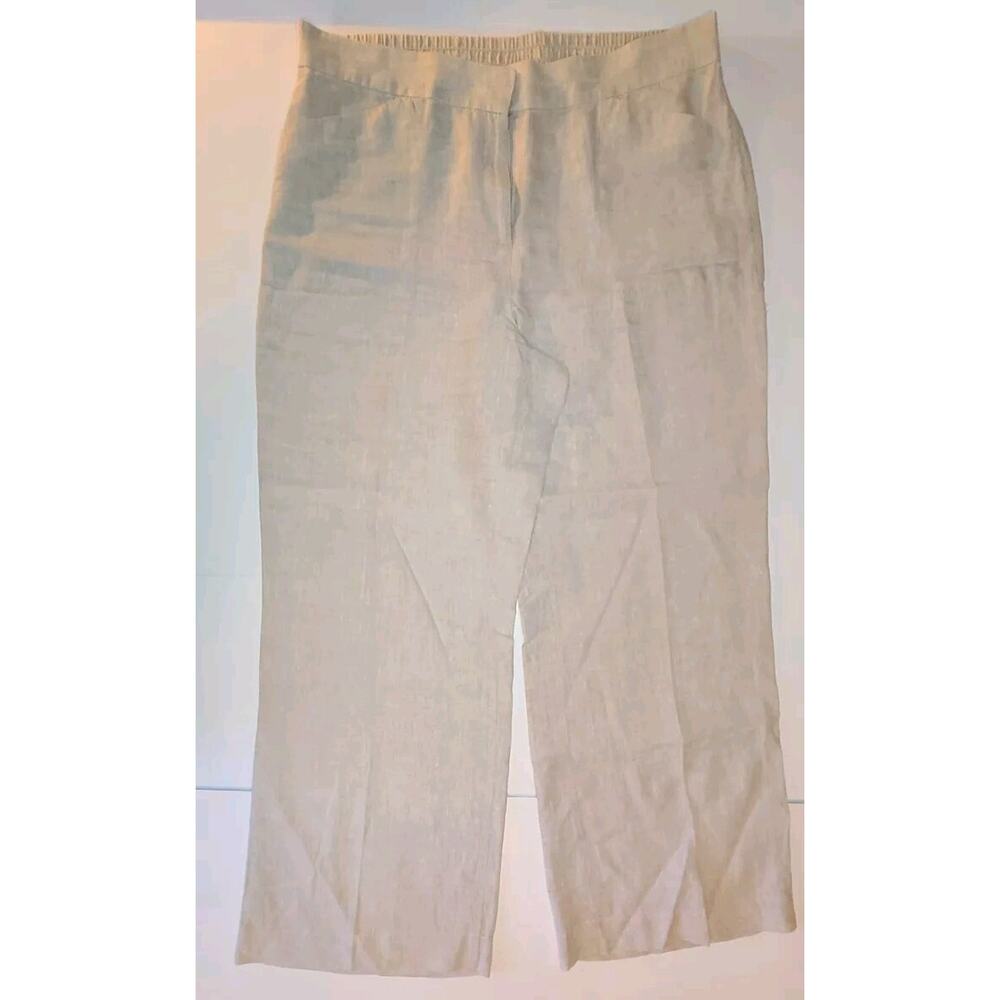 CHICO’S 100% Linen Flat Front Wide Leg Pants size 2.5 (14) Camel 35×30